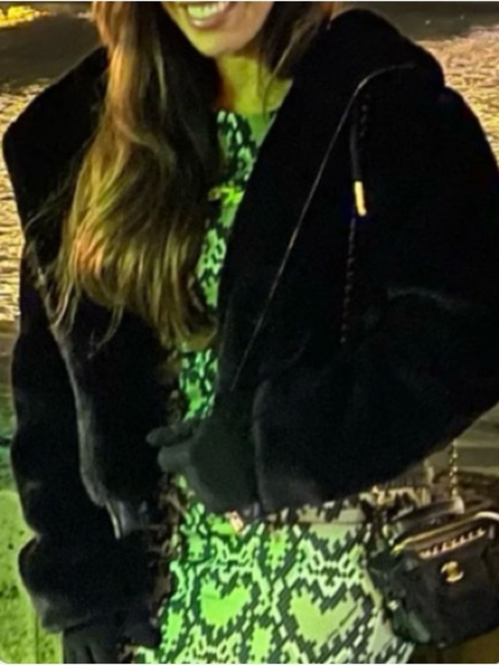 Love Moschino Green and Black Patterned Long-Sleeve Knit Dress